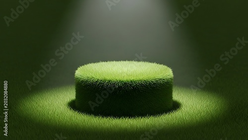 Empty Grass Podium with Spotlight for Product Display Background