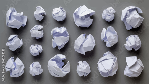 Photos Crumpled Paper Balls Collection Gray Background Still Life wrinkled creased disc