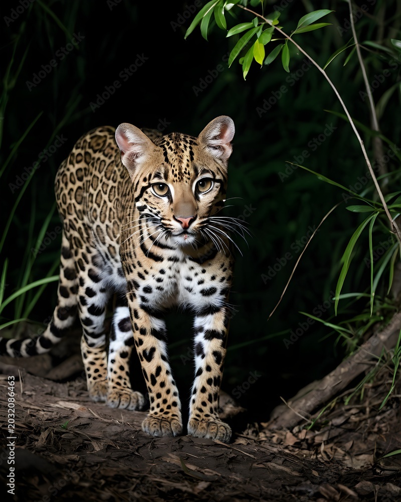 Obraz premium A oncilla, northern tiger cat genetic hybrid experiment fantasy animal, fictional species in a forest basin