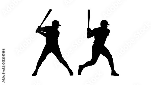 Bilde på lerret Baseball players silhouette against a white background depicting athletic motion