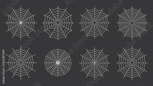 Obraz na płótnie Spiderwebs Collection Gray Vector Illustration On Dark Background spiderweb spid