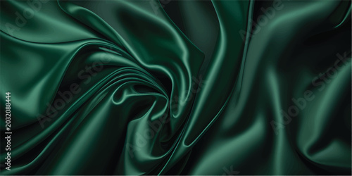 Konstfotografi Deep emerald green silk fabric background flowing gently in dark room lighting for luxury textile mood
