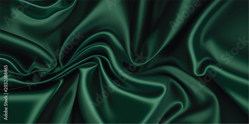 Canvastavla Deep emerald green silk fabric background flowing gently in dark room lighting for luxury textile mood