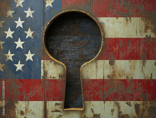 Patriotic American Flag Visible Through a Keyhole with Historical Significance
