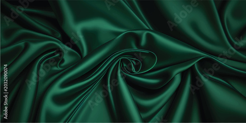 Photos Emerald green silk fabric texture, luxurious satin wave background, elegant dark