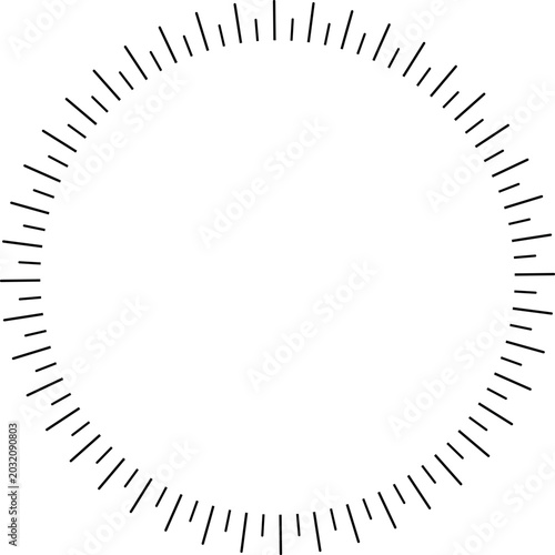 Bilde på lerret A clean black and white vector outline of a circular clock face featuring precise tick marks for a minimalist design or time-related graphic