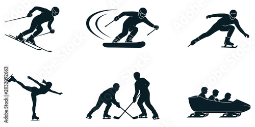 Foto Winter Sports Vector Illustration Featuring Skiing, Snowboarding, Skating, and B