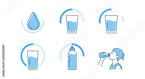 Hydration and Water Intake Icon Set