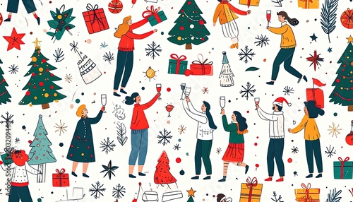 People celebrating Christmas with decorations.