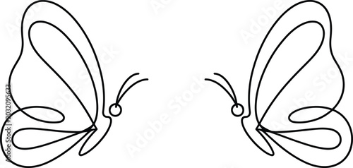 Two butterflies side-by-side continuous line art with butterfly minimalist illustration delicate
