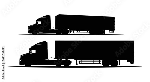 Photos Semi truck Silhouette With Trailer On White Background