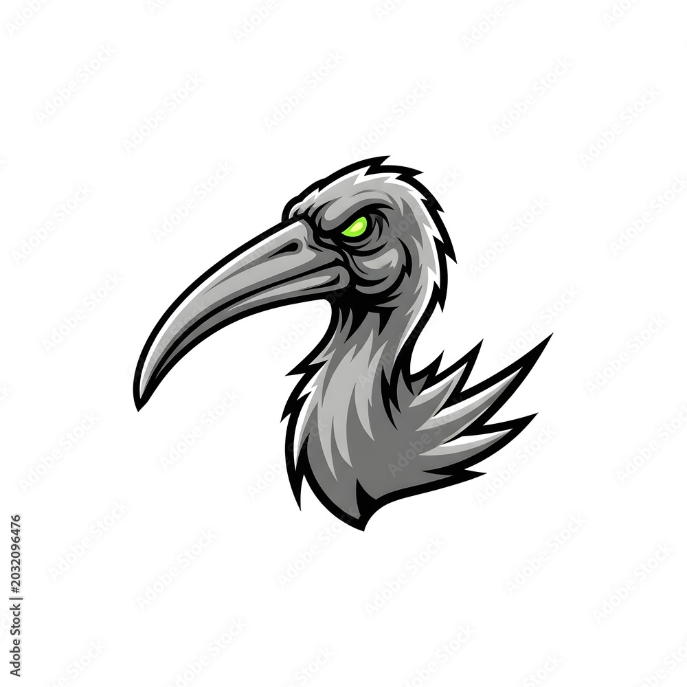 Fototapeta premium Grinning Ibis Head With Green Eyes In Dramatic Lighting For Gaming Esports Mascot