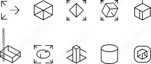 Tableau sur toile Geometric Shapes Demonstrating Three Dimensional Rotational Axes in Black and 3d