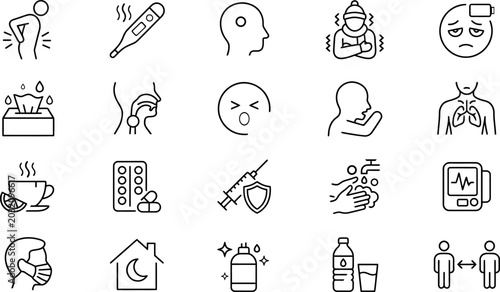 Fotografi Various icons representing health wellness daily activities with line art dental