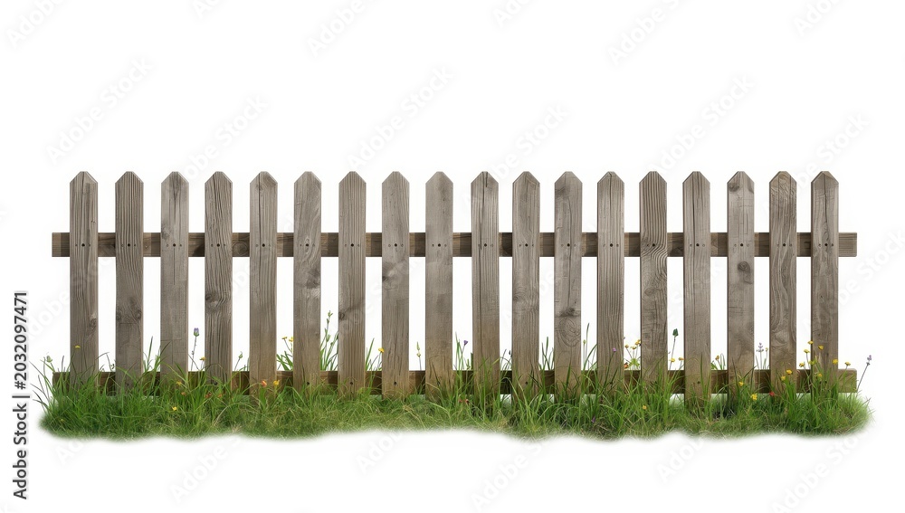 Fototapeta premium Isolated wooden fence on white background. Boundary structure.