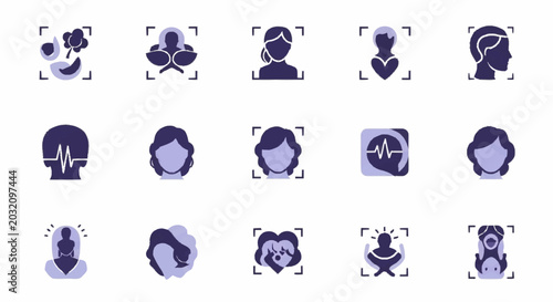 Medical Health Icons with People Heads.