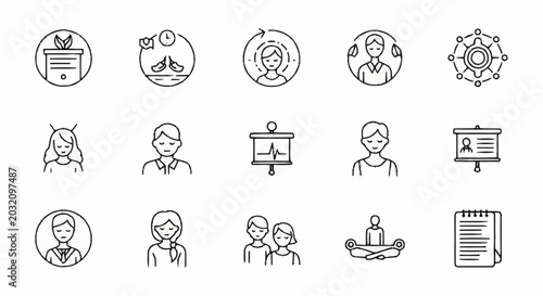 Black and white line icons people.