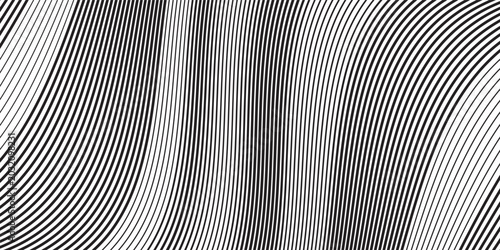 Fotografie Abstract Halftone Black and White Wavy Lines Textured Background with 3D Illusion and Twisting Movement Effect