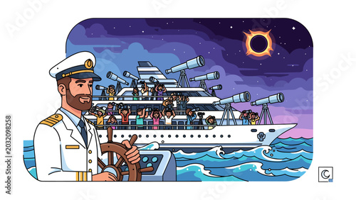 Konstfotografi Cruise ship captain observing solar eclipse