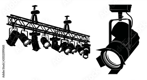 Quadro su tela Stage lighting silhouette against a white background theatrical equipment