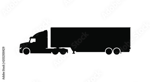 Schilderij op canvas Semi truck Silhouette Against A White Background Transportation Industry