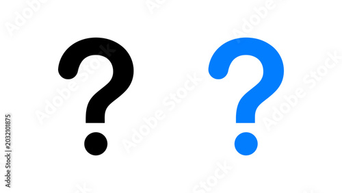 Black and blue question mark icons on white background, minimalist flat design for FAQ and help concepts