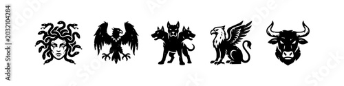 Bild auf Leinwand Mythological Creatures Distressed Vector Icon Set