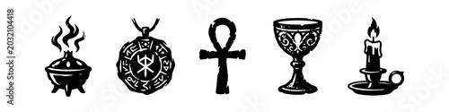 Quadro em tela Occult Esoteric Grunge Icon Set