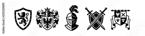 Photos Medieval Heraldry Knight Grunge Vector Icon Set
