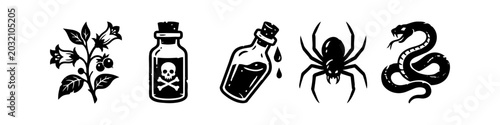 Photos Dangerous Creatures and Poisons Grunge Vector Icon Set