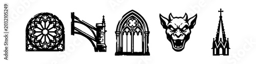 Foto Distressed Gothic Architecture Vector Icon Set