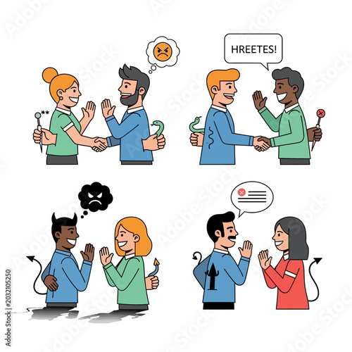 Illustration of Deceitful Handshakes and Hidden Actions