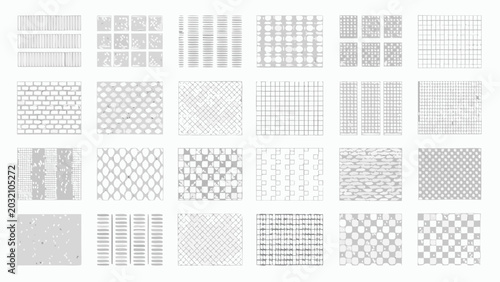 Valokuva Variety of geometric patterns in grayscale displayed as a collection of repeatin