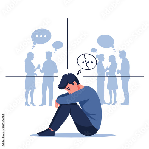 Isolated man suffering from loneliness and separation vector illustration