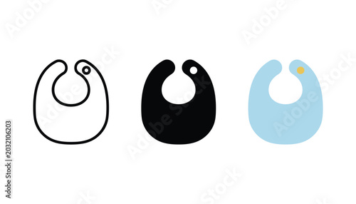 Foto Set of baby bib icons in outline solid and soft blue flat styles for nursery and