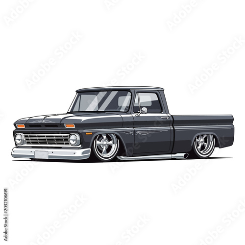Classic Pickup Truck Illustration - Black Custom Car Isolated