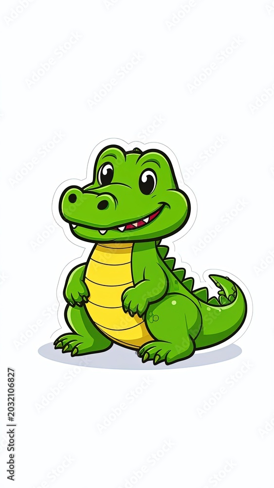 Fototapeta premium Smiling Cartoon Green Crocodile Character.