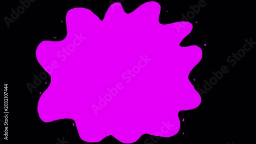 Video transition with colorful blots on a black background. A spreading stain fills the screen for scene changes. Simple shape animation with color fill in 4K.