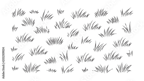 Картината върху платно Minimalist hand drawn grass tufts and strokes vector sketches for organic landscape patterns