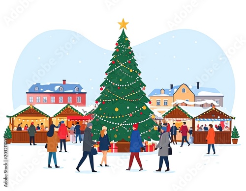 People celebrate at Christmas market.