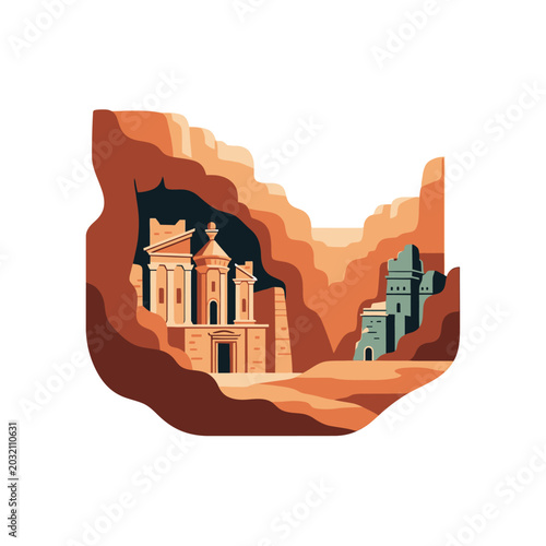 Jordan Petra Illustration: Ancient Treasury in Canyon Landscape