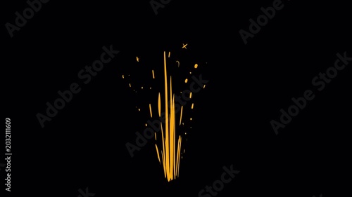 Simple sparkling fireworks on a black screen. Yellow sparks burn on the surface in 4K. Stock 2D pyrotechnic overlay video.