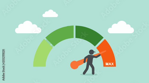 Bilde på lerret Person pushing performance indicator to MAX, effort and high potential concept