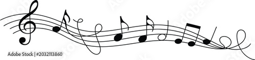 Fotografie Musical notes and staff - elegant black and white vector illustration with notat