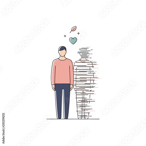 Illustration of a Man and his Shadow: Wellbeing, Mental Health Concept