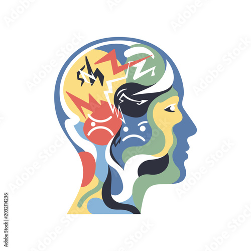 Illustration of a mind with emotions and thoughts