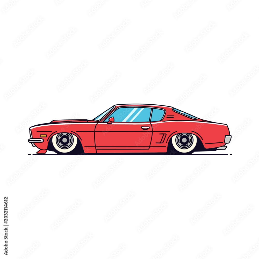 Obraz premium Red Classic Muscle Car Illustration on White