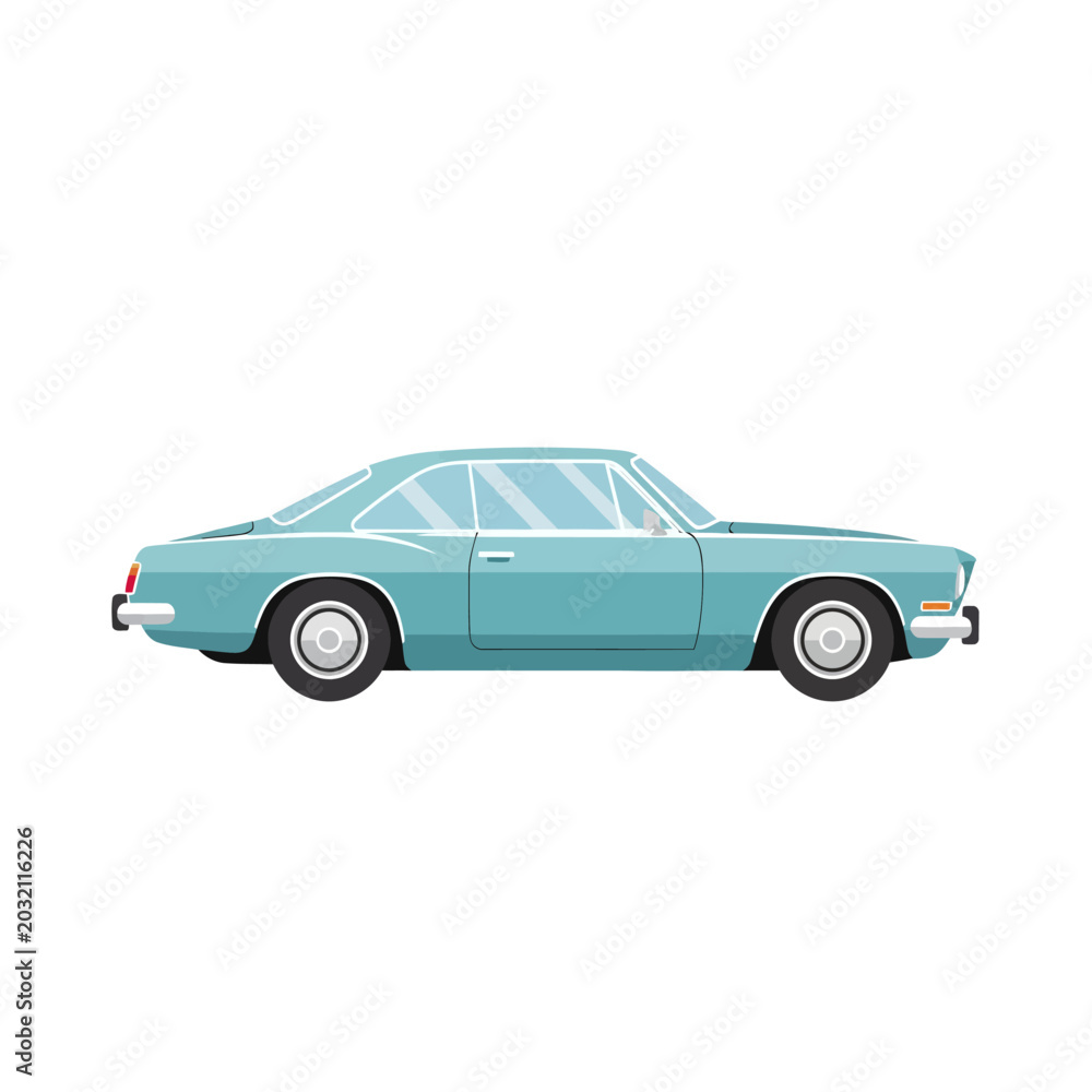 Obraz premium Classic turquoise coupe car illustration on white background