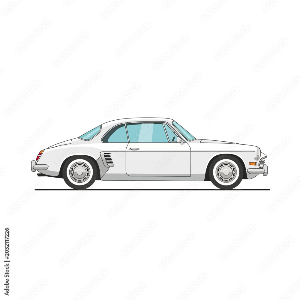 Fototapeta premium Classic White Coupe Car Illustration on White Background