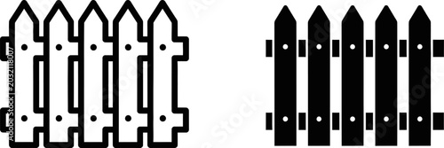 Fotografie Picket fence icons in outline and solid black for garden boundary or property de